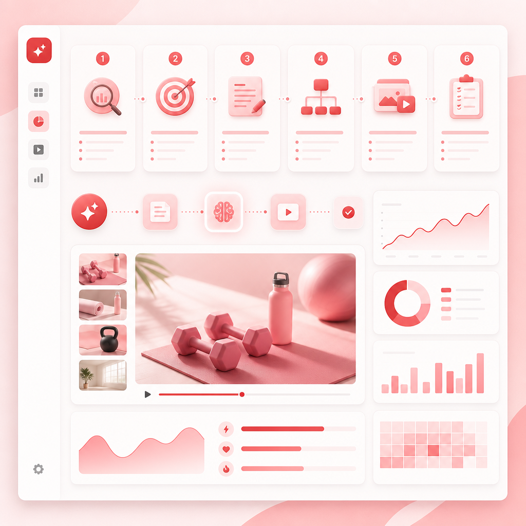 Premium illustration of a workflow dashboard with numbered planning steps and clean cards.