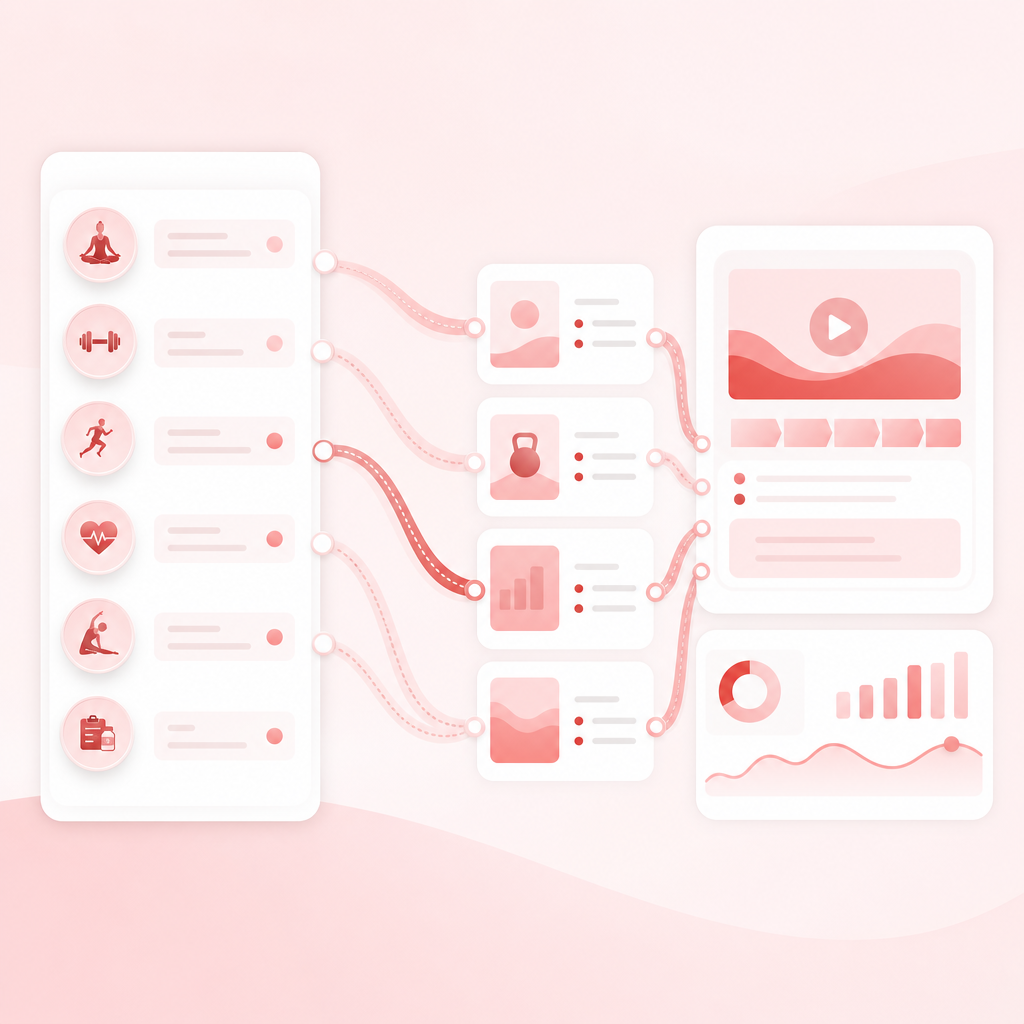 Abstract dashboard illustration mapping content gaps to planning workflow cards.