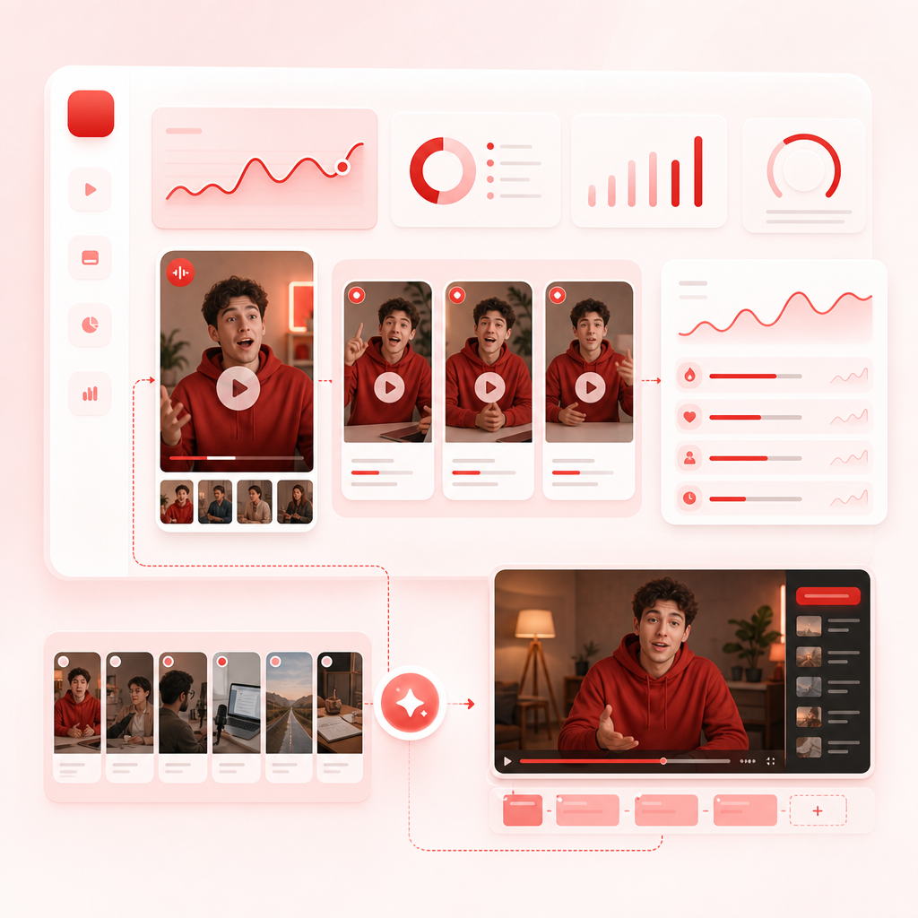 Dashboard illustration of short-form video testing and repurposing workflow