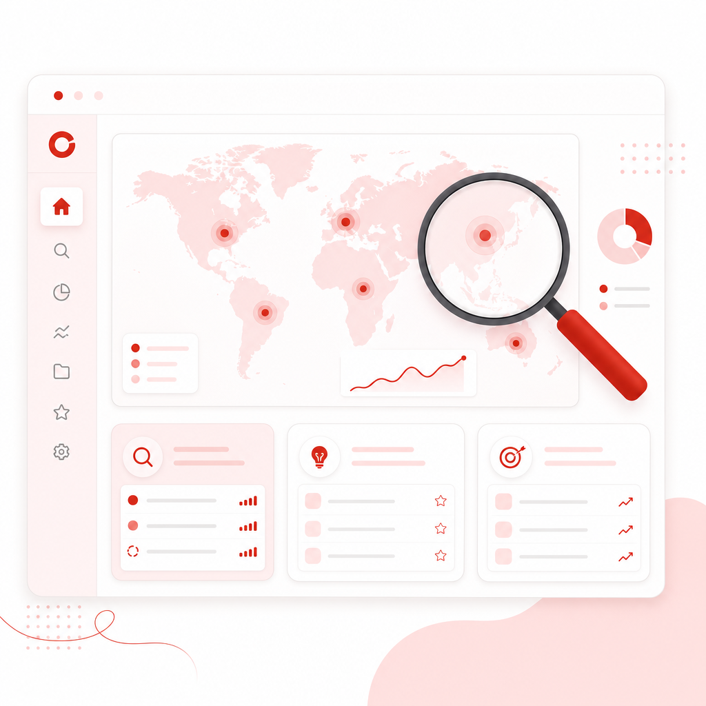 Illustration representing GapTube.ai YouTube research finding content gaps and generating topic ideas.