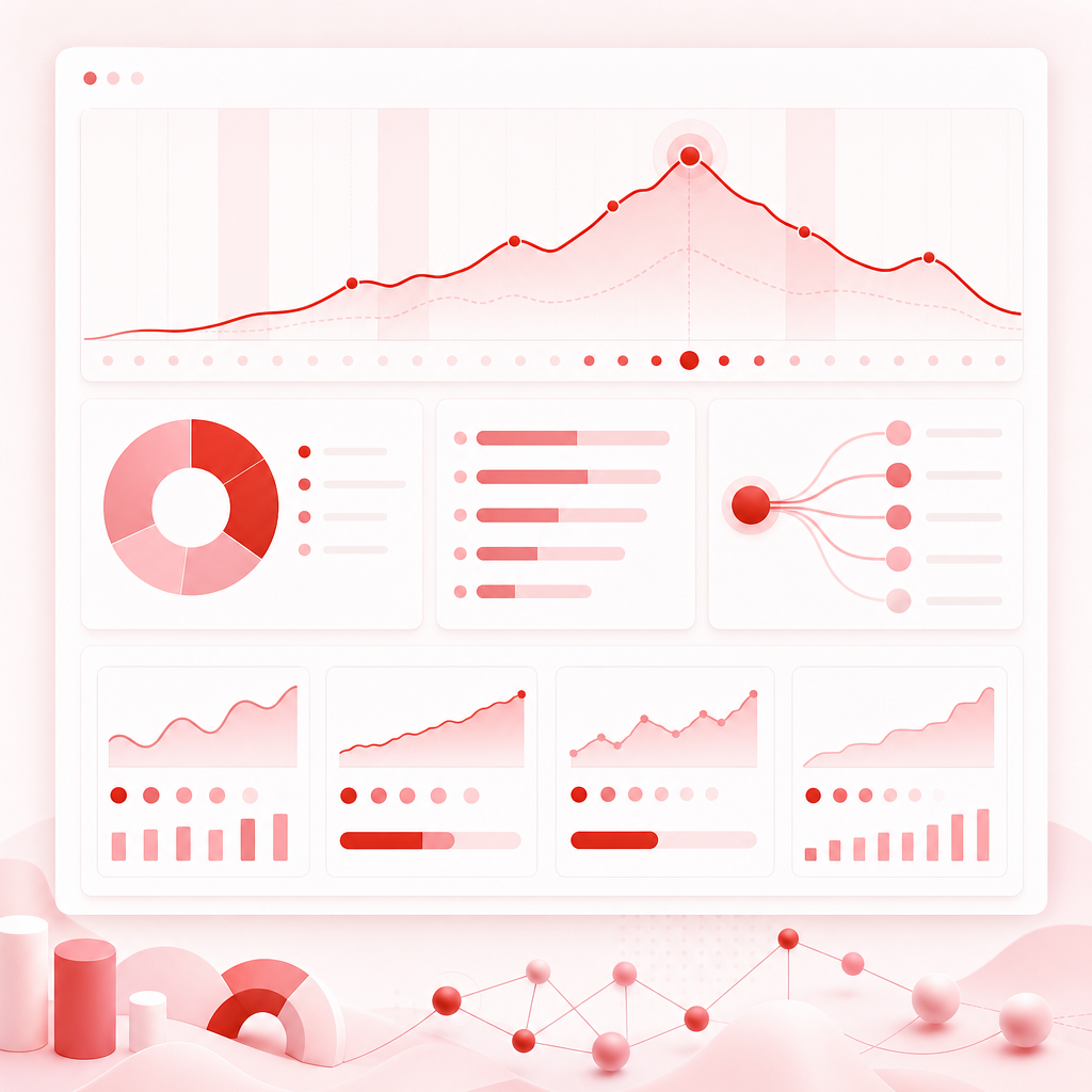 Dashboard-style illustration representing YouTube channel analytics and upload-time testing.