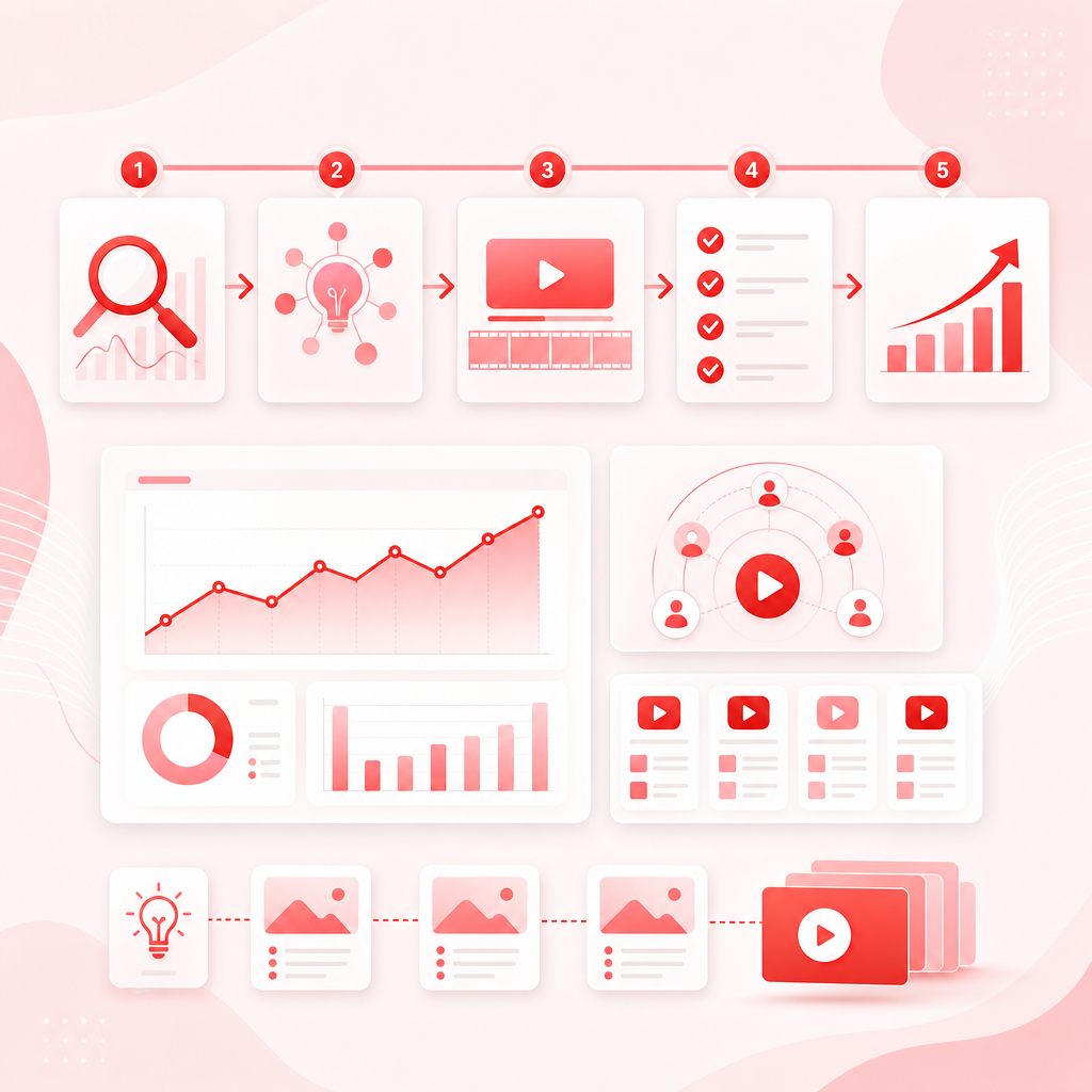 Clean multi-step workflow illustration representing daily creative idea generation and optimization.