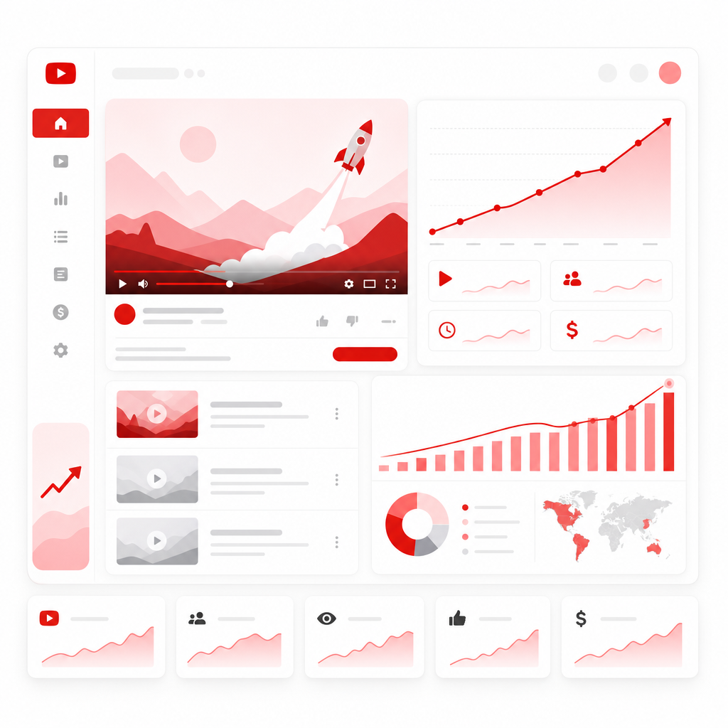 Illustration representing discovering proven YouTube content opportunities with momentum signals.