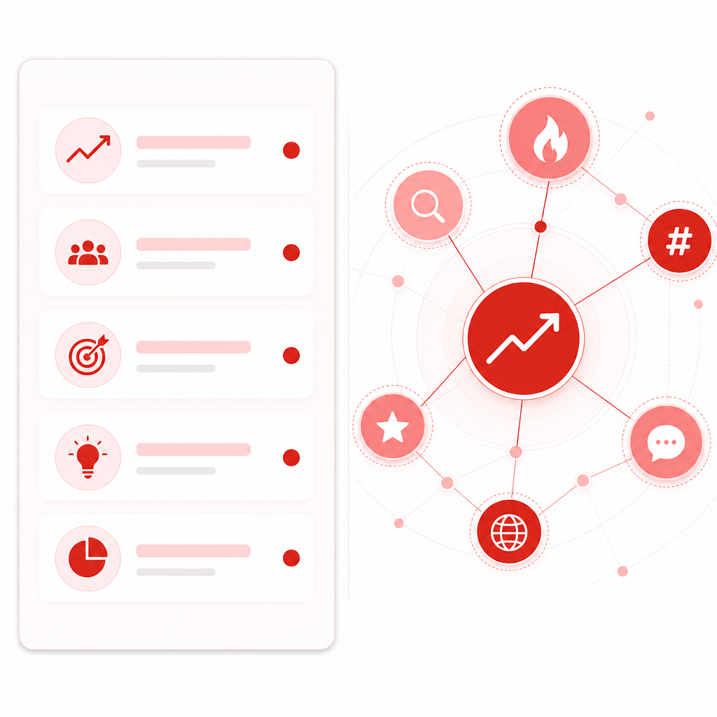 Illustration showing real-time trend scanning and content gap discovery on YouTube.