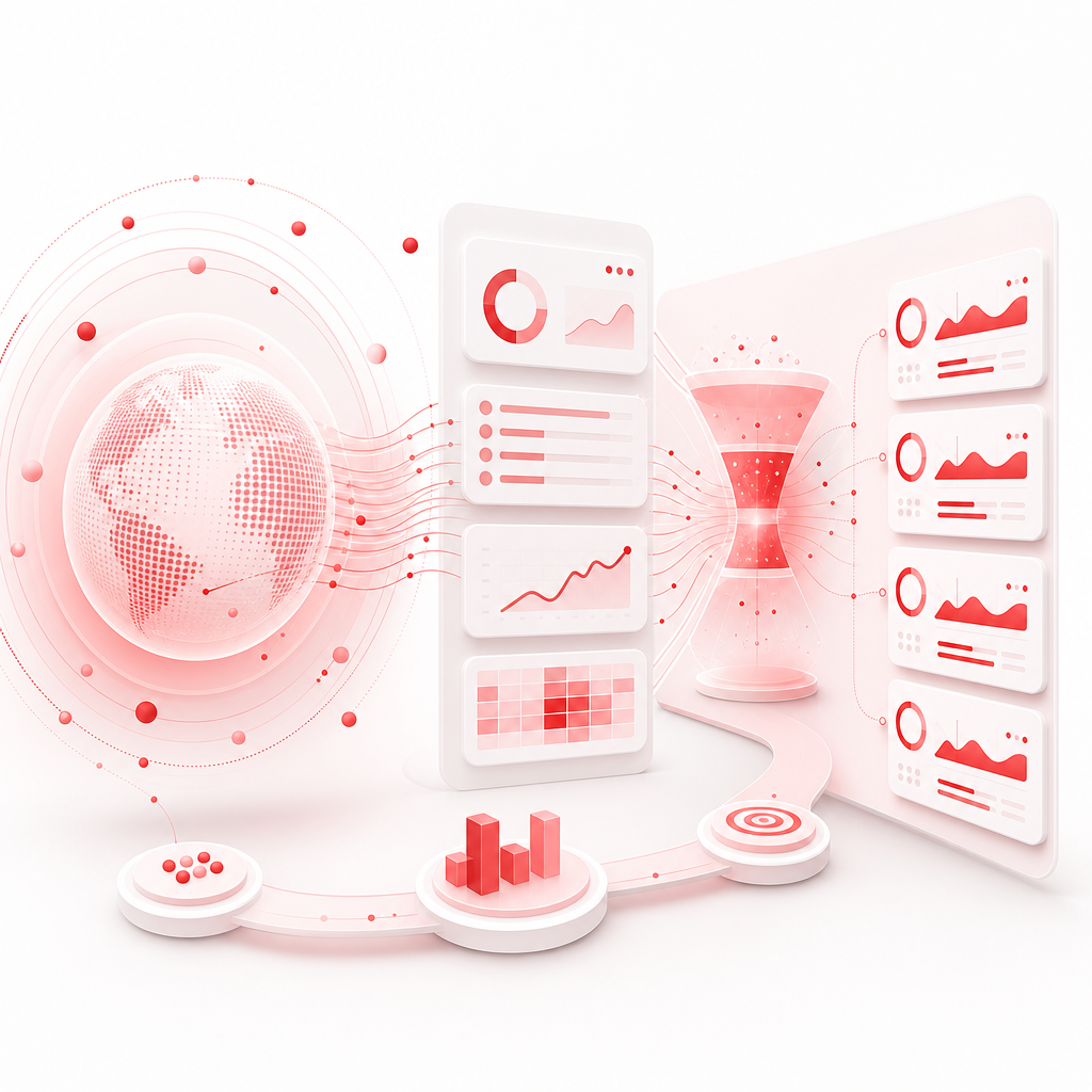 Abstract premium analytics illustration representing discovering proven YouTube topic momentum for international creators.