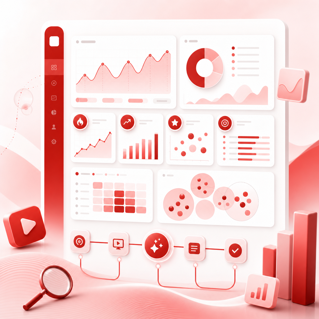 Dashboard-style illustration of niche trend discovery, keyword momentum, and content gap analysis.