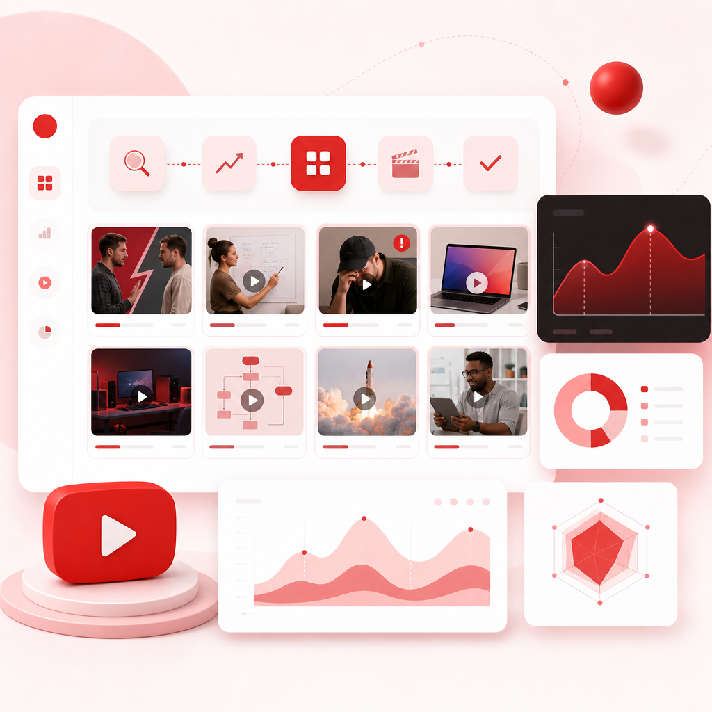 Illustration of a creator dashboard identifying trending video formats and performance patterns.