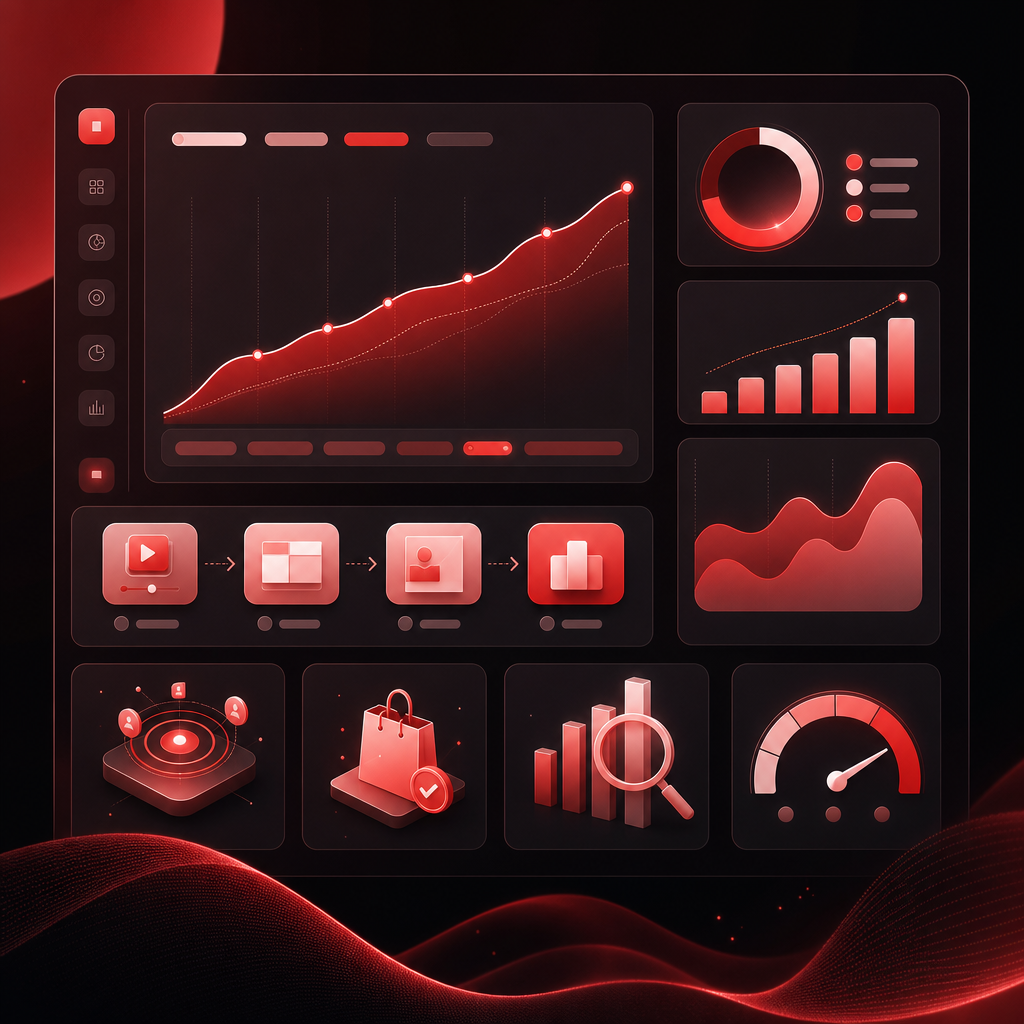 Analytics dashboard illustration for monetization potential and long-term channel growth signals.