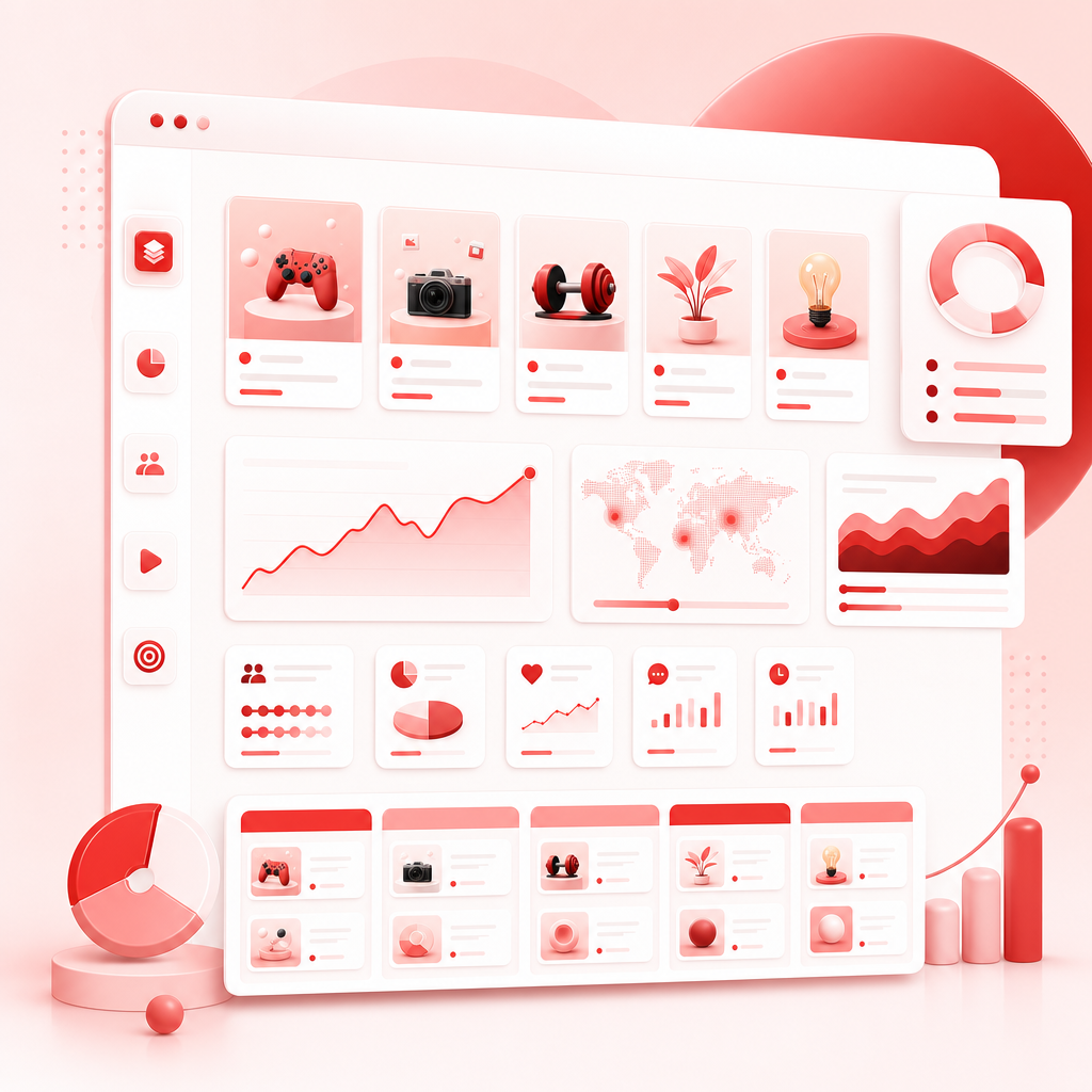 Dashboard illustration of niche demand signals and topic cluster analysis.