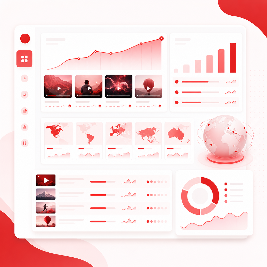 Dashboard-style illustration of YouTube trend discovery and content gap analysis.