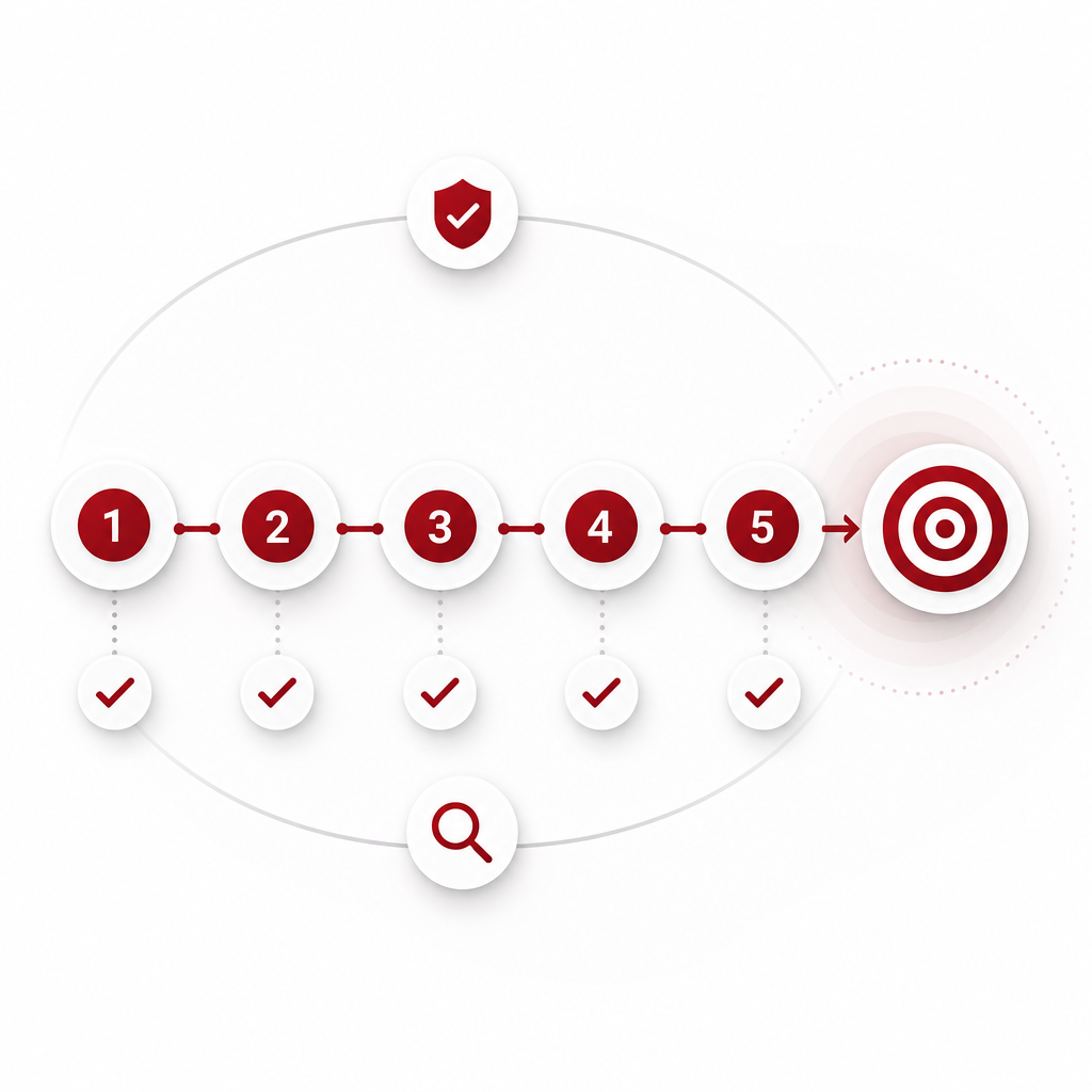 Illustration representing a five-signal validation framework for already-working YouTube topic selection.