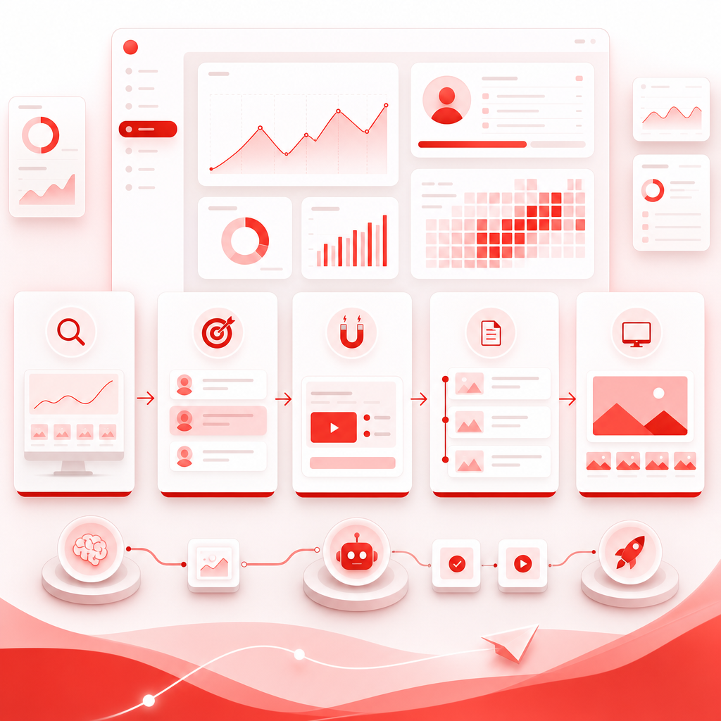 SaaS dashboard illustration of a content gap to video planning workflow
