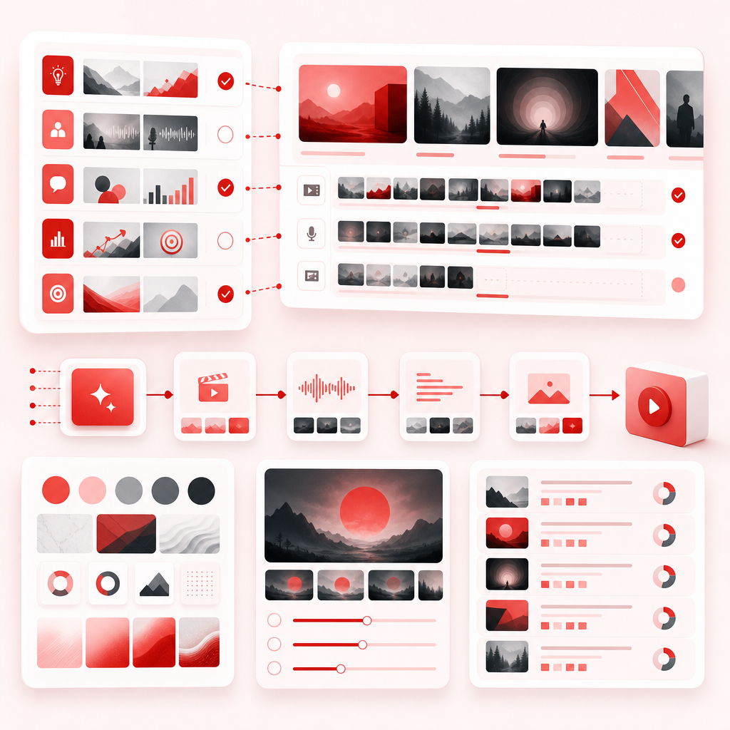 SaaS dashboard illustration of a fast faceless video production workflow