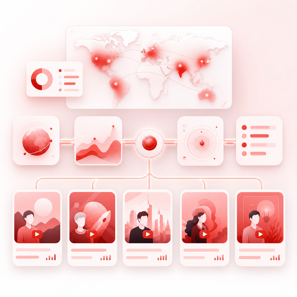 Abstract premium analytics illustration representing content gap discovery and automated video idea generation.