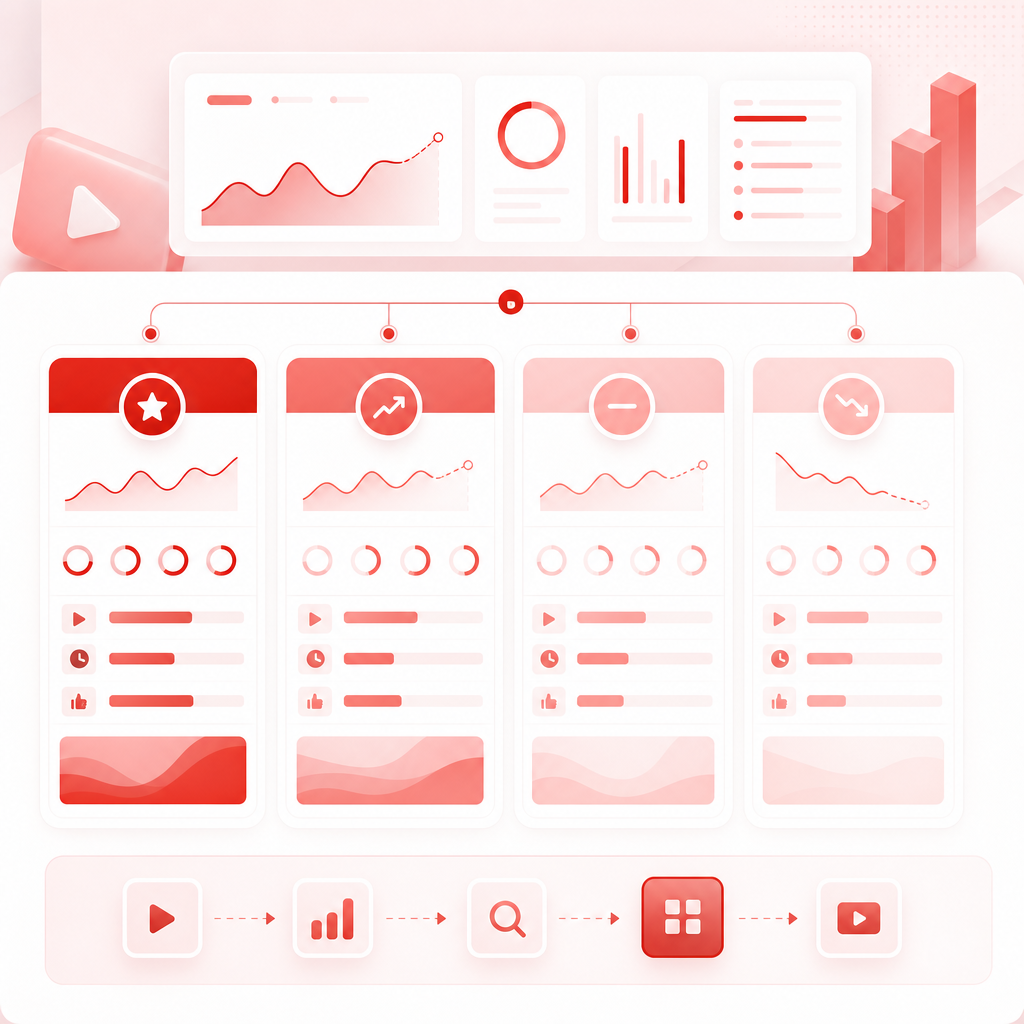 Abstract analytics dashboard illustration representing video segmentation into four growth buckets.