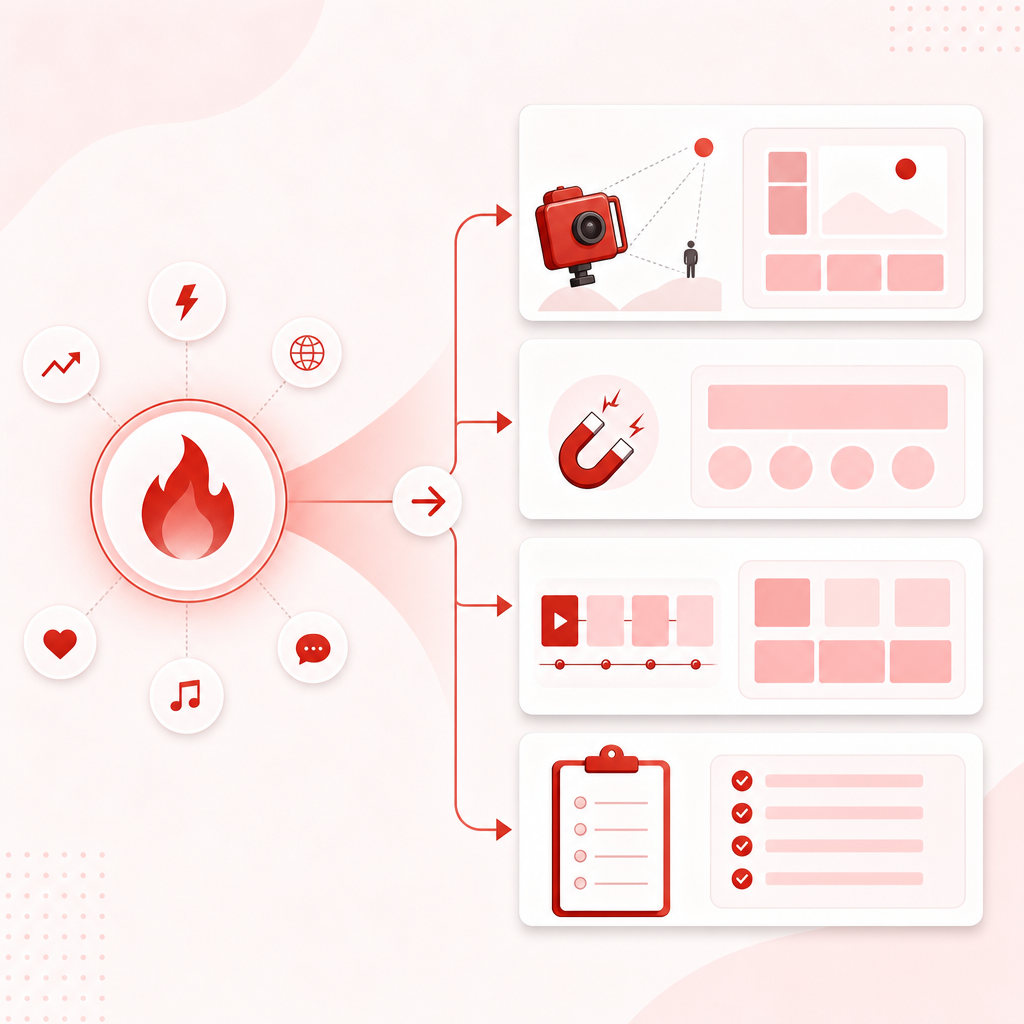 Illustration showing a culture trend transformed into structured video plan components.