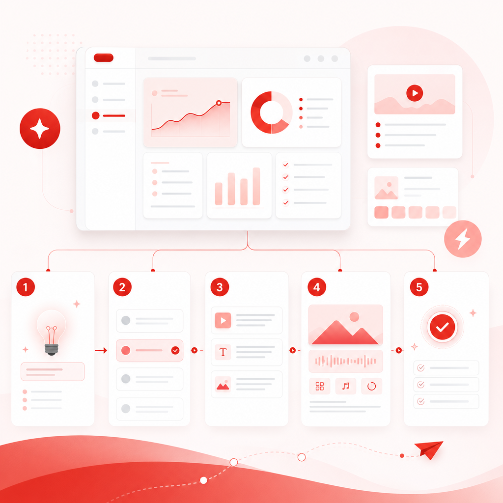 Abstract guided checklist-style dashboard illustration for creating a video plan.