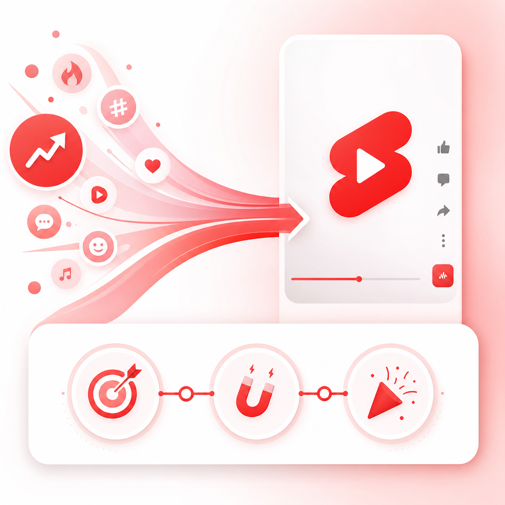 Illustration of a workflow turning trending ideas into YouTube Shorts structure.