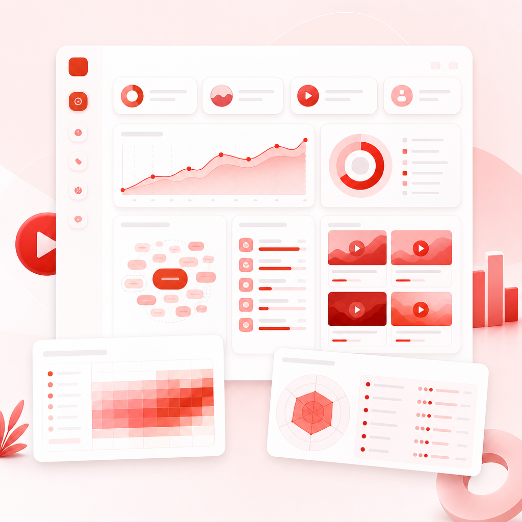 SaaS dashboard illustration for discovering YouTube niche opportunities and keyword patterns