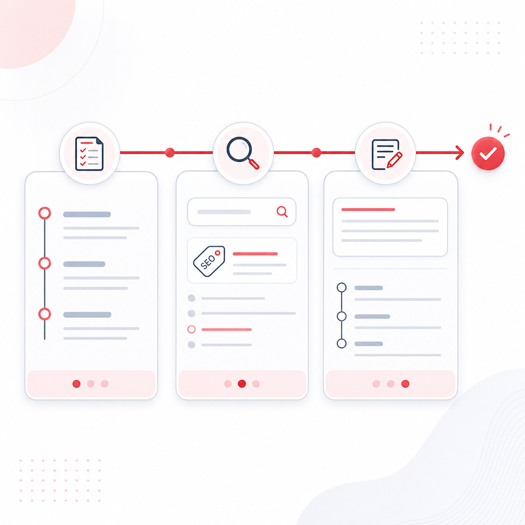 Illustration showing a structured template workflow for turning YouTube ideas into publish-ready content.
