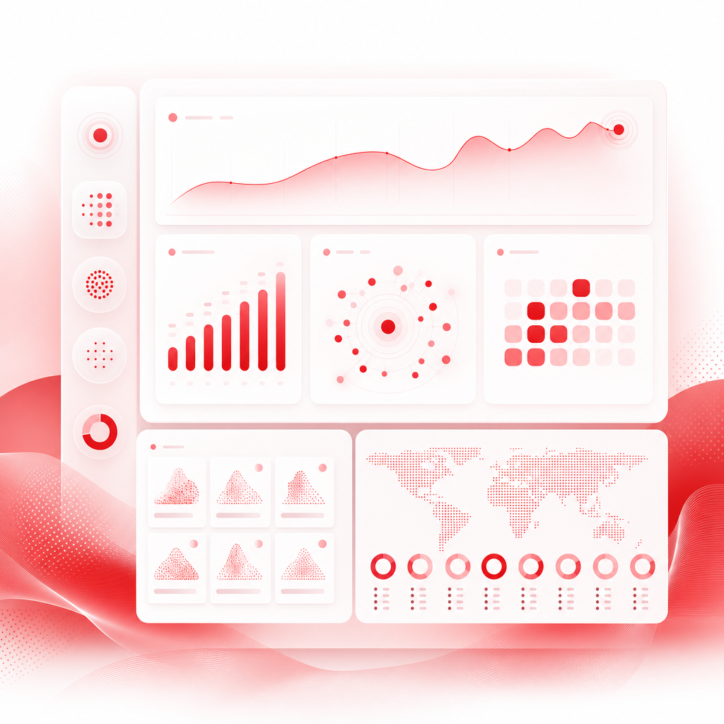 Opportunity-engine style dashboard visualizing trending angles, keyword sets, competitor patterns, and idea modules.