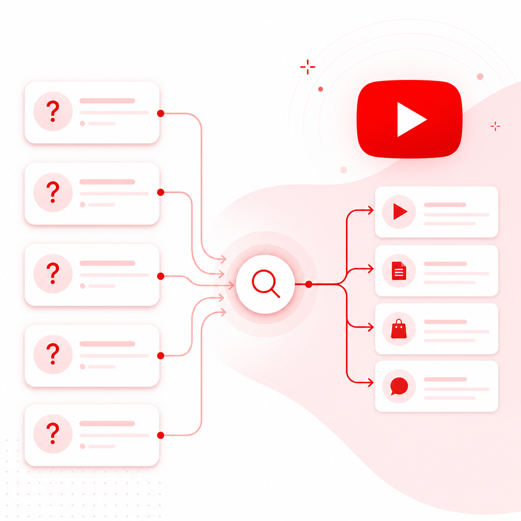 Illustration showing questions as keywords aligning search intent with video packaging and structure.