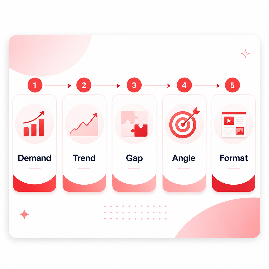 Illustration showing a data-driven checklist framework for YouTube idea creation.