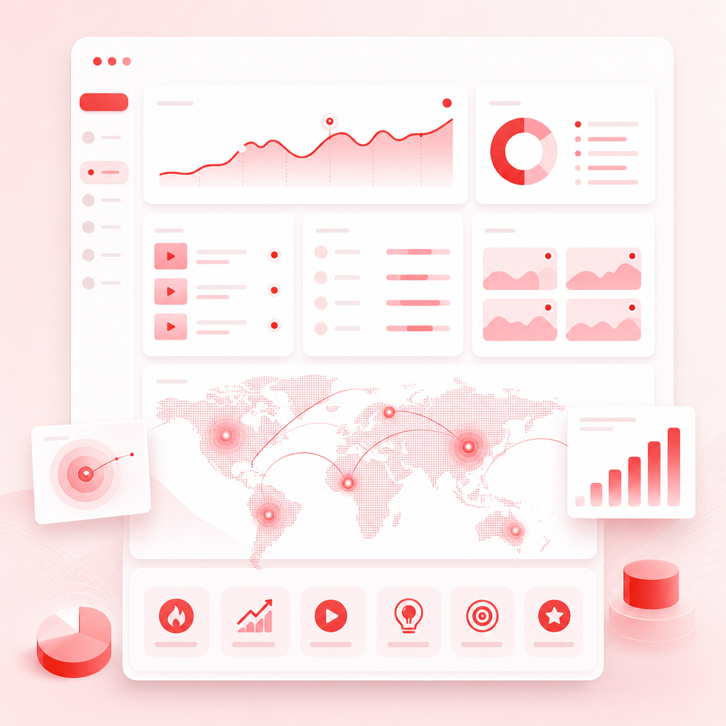 SaaS dashboard illustration showing trend insights and content gap opportunities for creators.