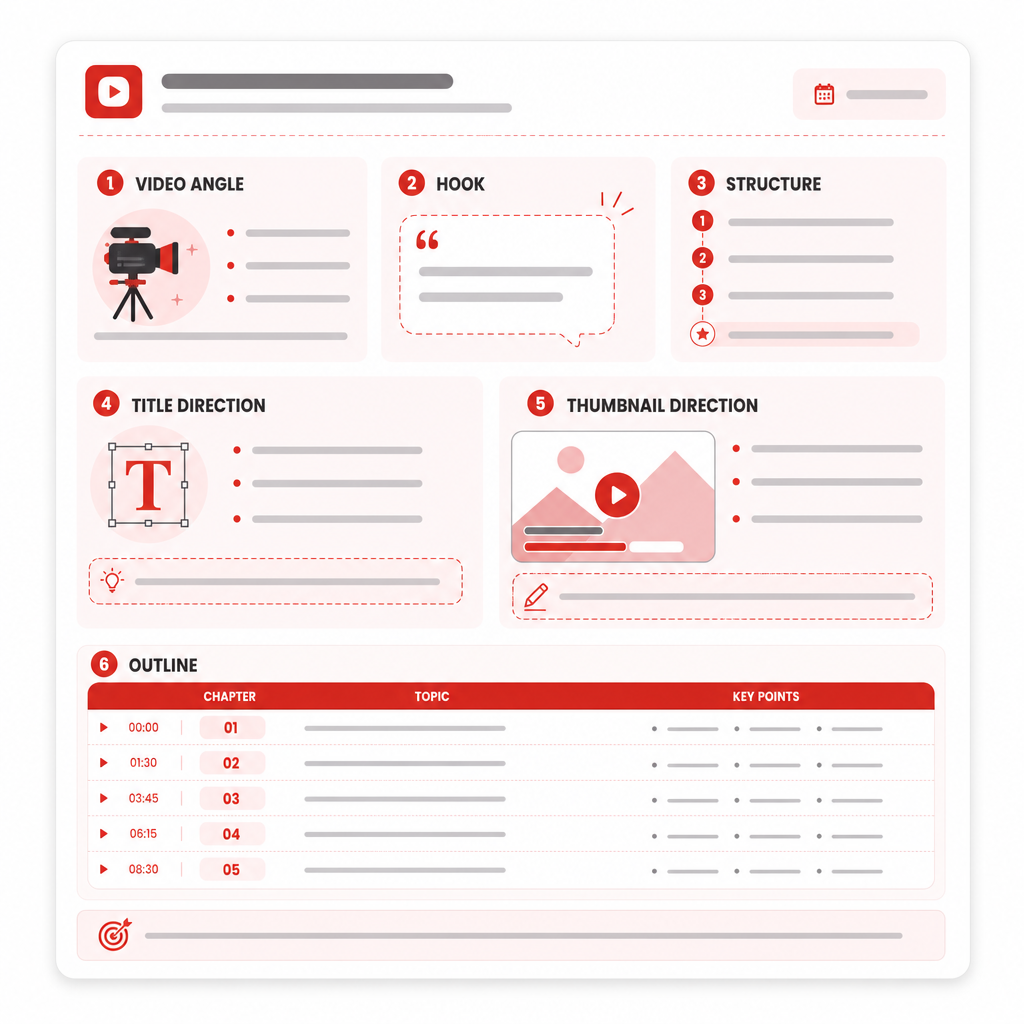 Illustration of a ready-to-produce video plan sample output with structured sections.