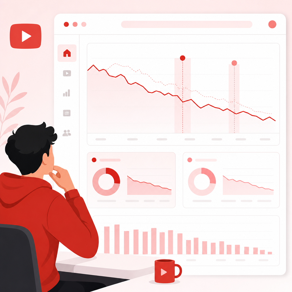 Illustration of a creator analyzing analytics to understand why YouTube channel growth stalls.