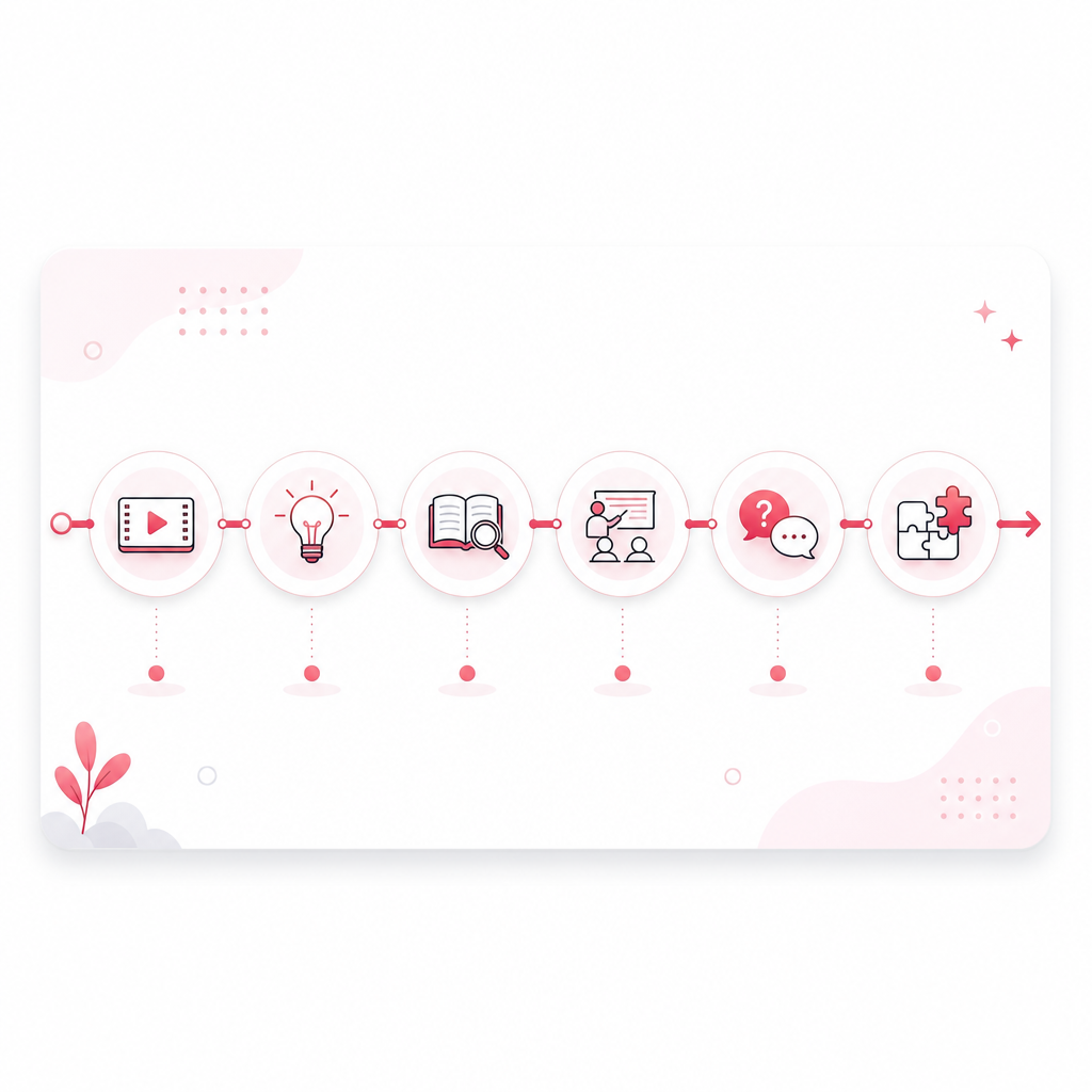 Illustration showing an educational YouTube content sequence that builds trust over time.
