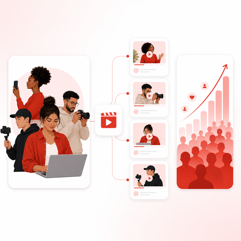 Illustration representing creators repurposing webinars into LinkedIn clips for consistent authority building.