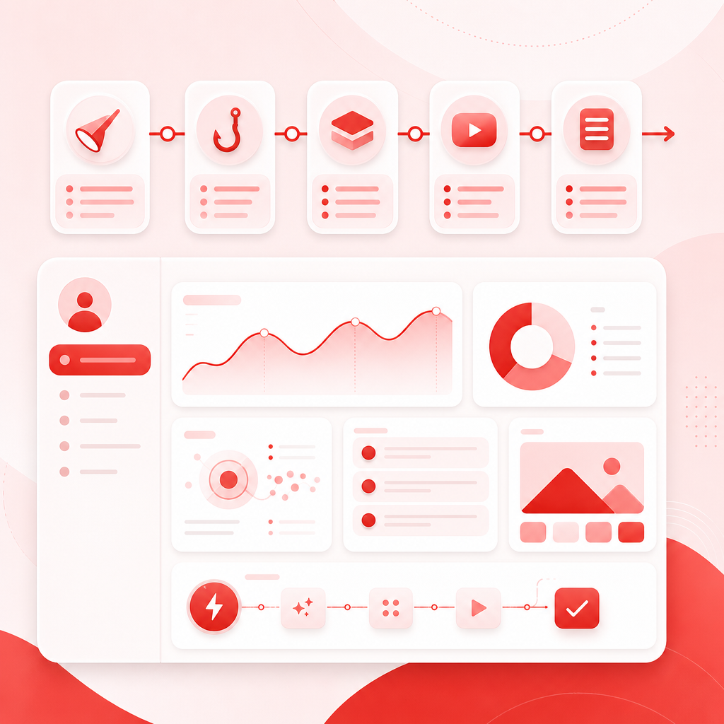 Dashboard-style illustration of GapCoach turning content gaps into a video blueprint.