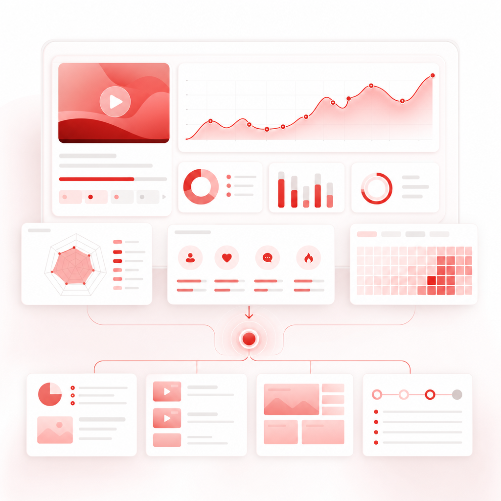 Analytics dashboard illustration for content performance analysis and planning decisions.