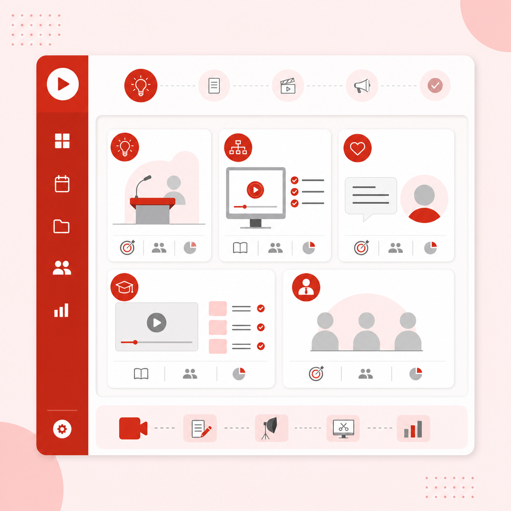 Illustration representing corporate video production planning with a structured content system.