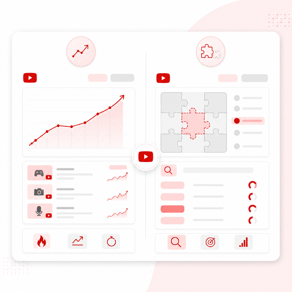 Illustration representing a video AI assistant dashboard for YouTube content gaps and trends.