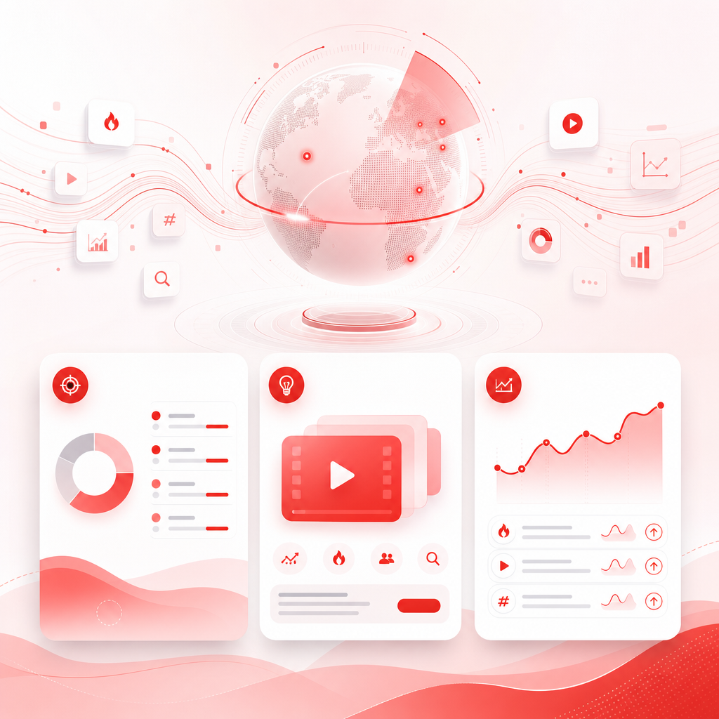 Illustration showing a real-time scanning dashboard that detects content gaps and turns them into video ideas.