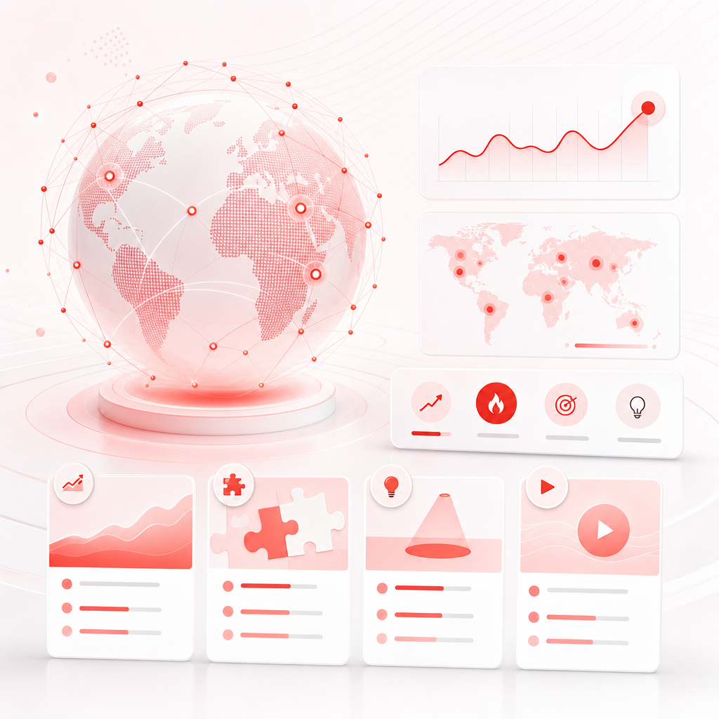 Abstract visualization of global trend signals and content gap discovery.