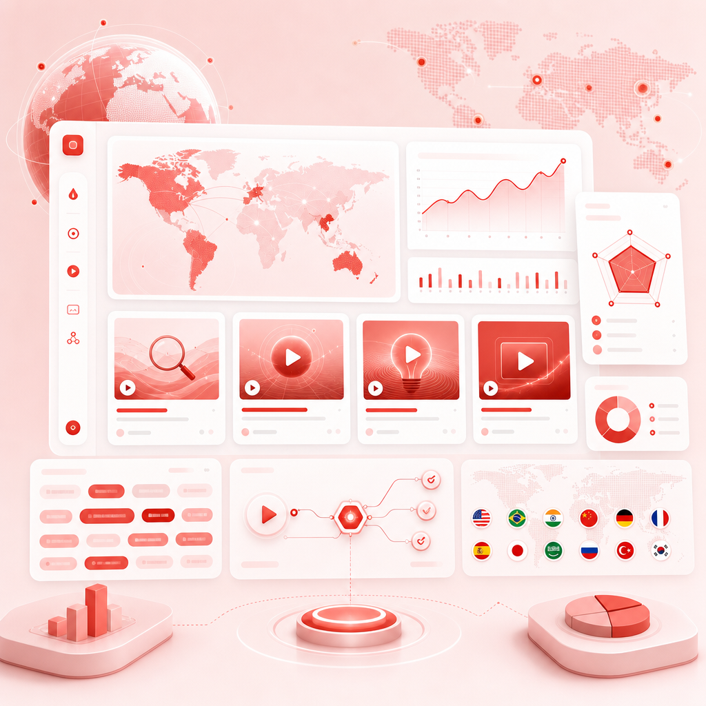 SaaS dashboard visualization for real-time trends, content gaps, video ideas, and keyword directions.