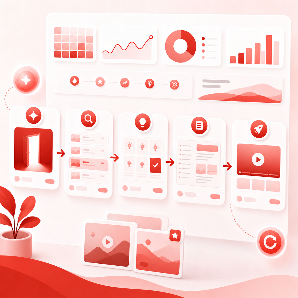 Abstract workflow illustration showing a repeatable idea and publishing routine.