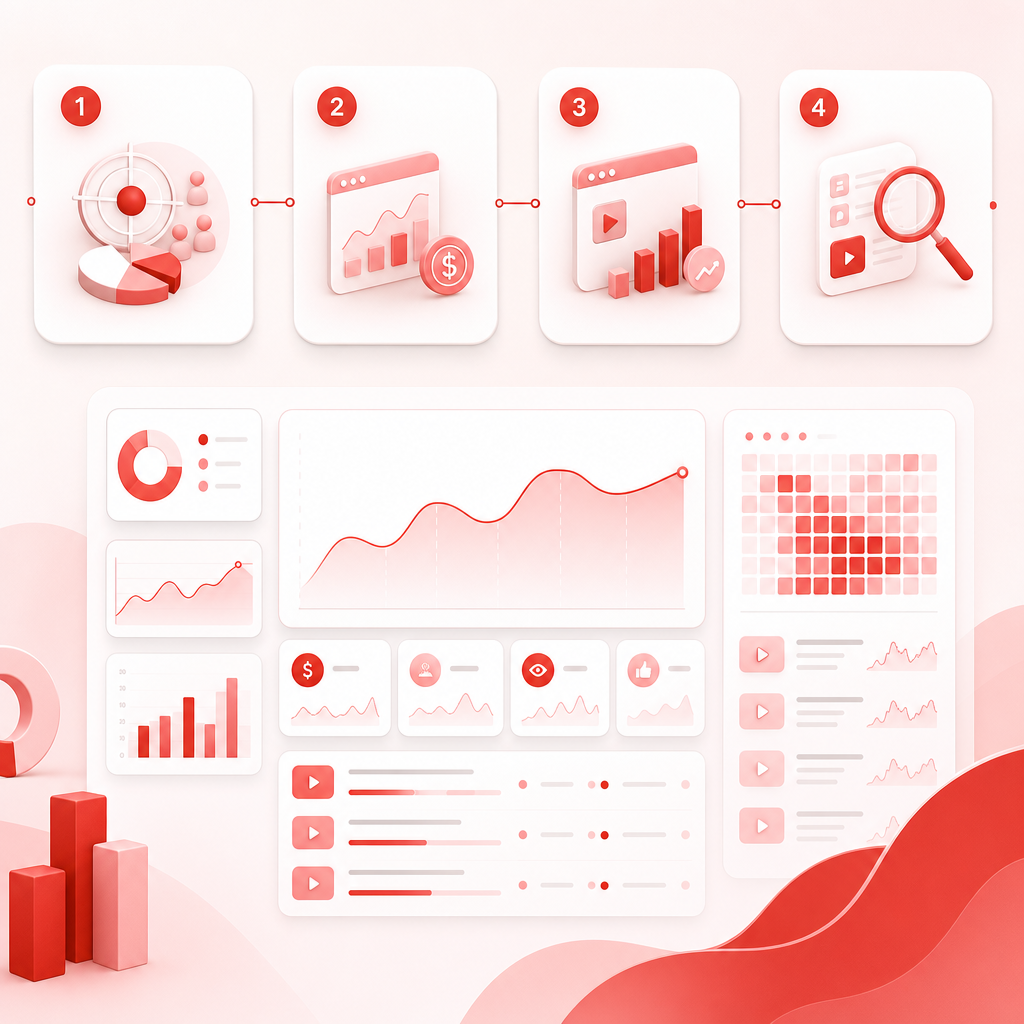 Abstract dashboard workflow illustration for scoring niches and validating monetization potential.