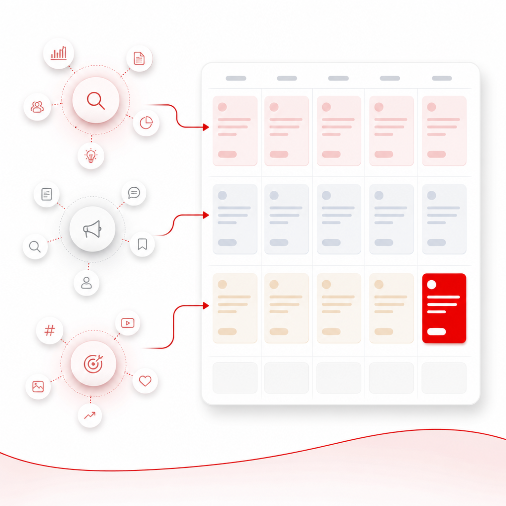 Illustration representing planning a YouTube content calendar from discovered research opportunities.