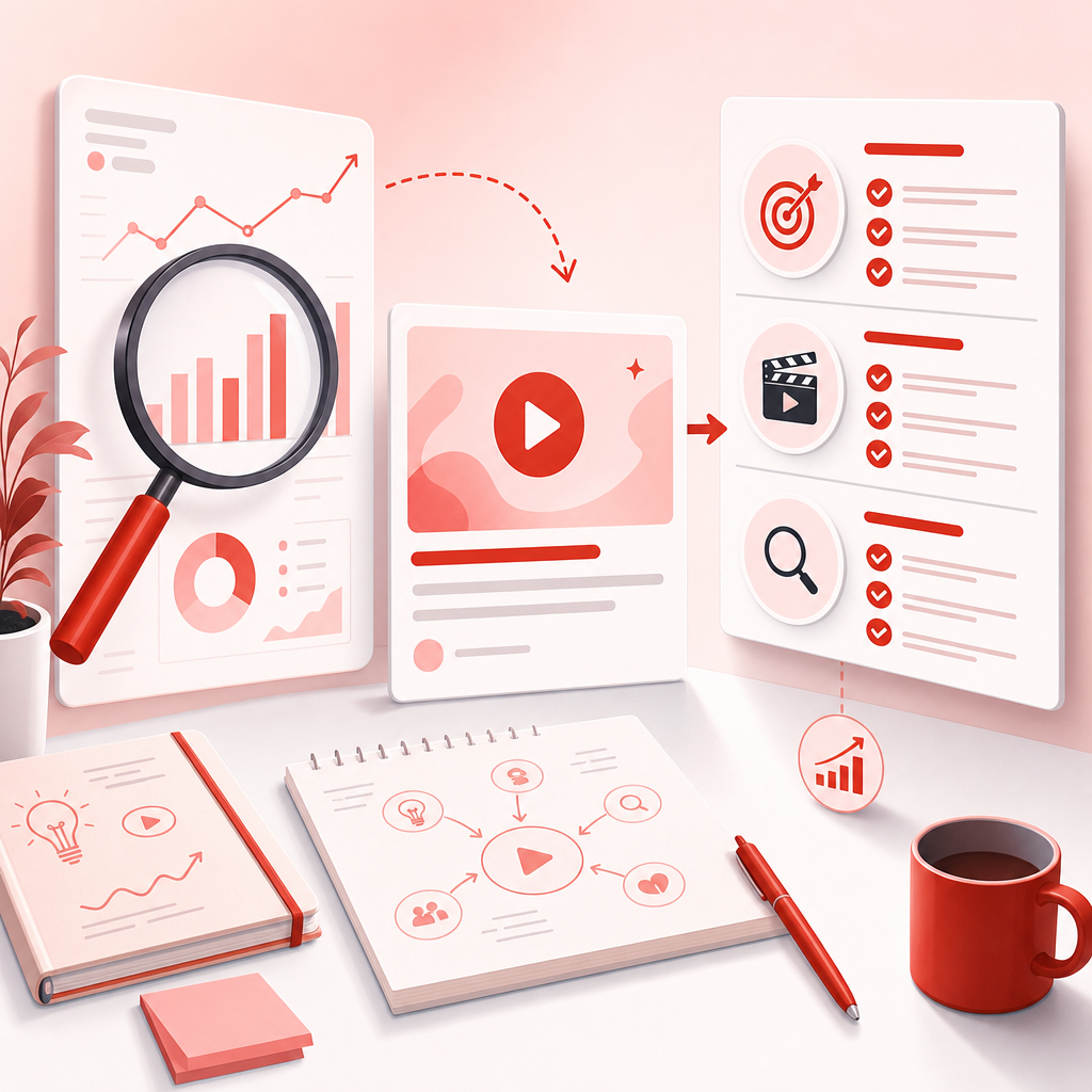 Illustration showing a framework for turning validated YouTube trends into better video titles and strategies.