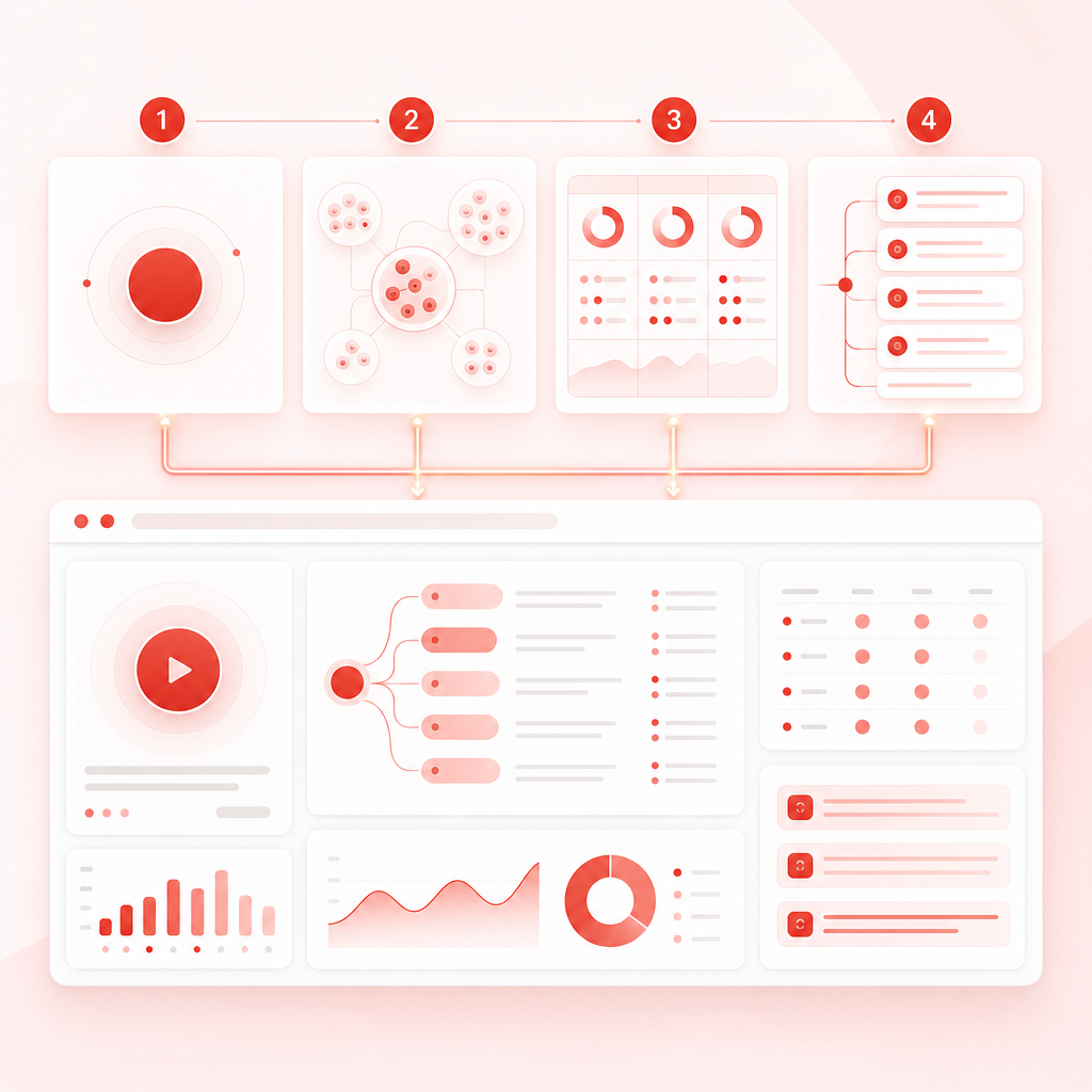 Illustration of a four-step content gap workflow for YouTube video ideas