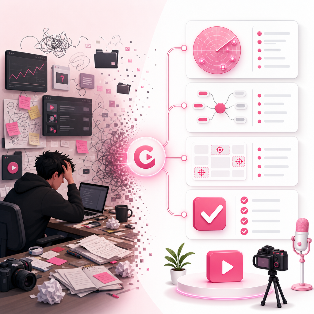 Illustration showing creators moving from random posting to a structured system for finding beauty and fashion content gaps.