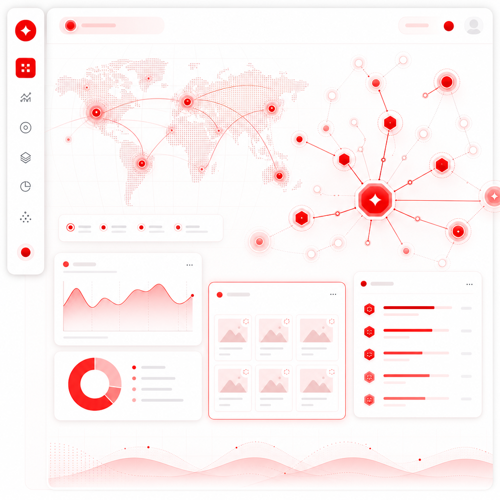 Illustration of an AI-powered YouTube research dashboard showing real-time trends and content gaps.