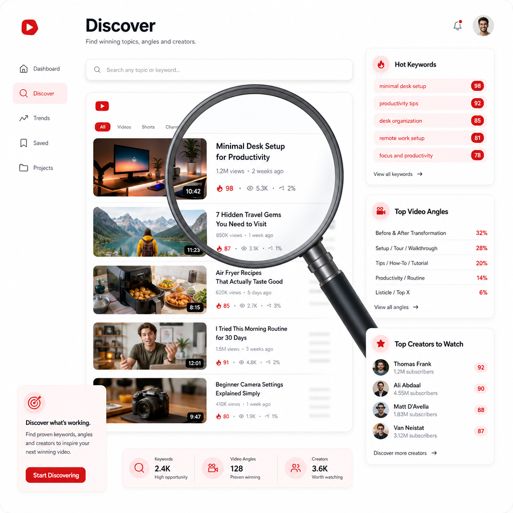 Illustration of Discover scanning trending YouTube content