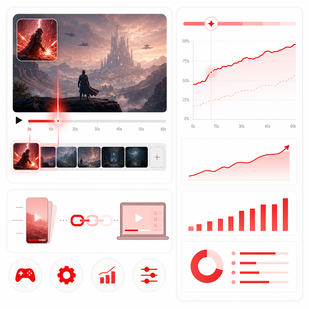 Illustration of YouTube view growth through early payoff, retention structure, and Shorts-to-long-form workflow.