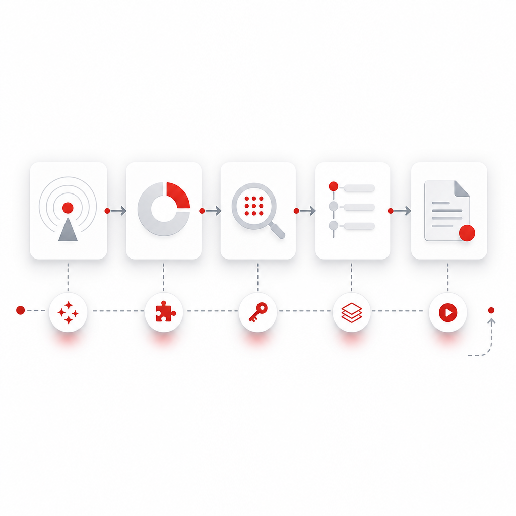 Illustration of an automated content ideation workflow from signals to script drafts.