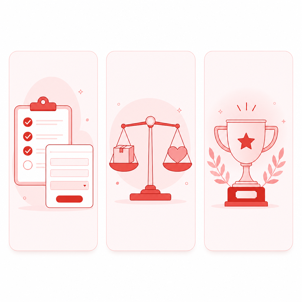 Illustration of three search-intent concepts for fitness and health YouTube content: teach, decide, and proof.